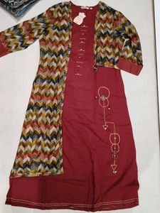Maroon Kurta Set with Printed Jacket