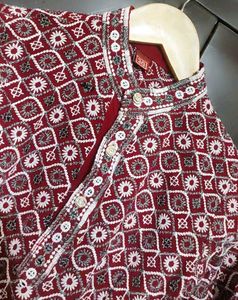 Maroon Kurta White Pajami Set For 3- 4 Year Boy