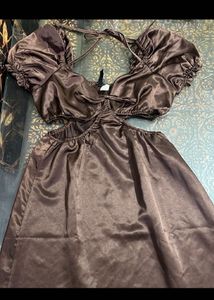 H&amp;m brown cut out dress