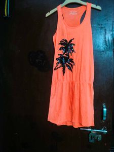 Coral Palm Tree Dress Neon color