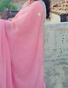 Elegant Pink Saree with Silver Border