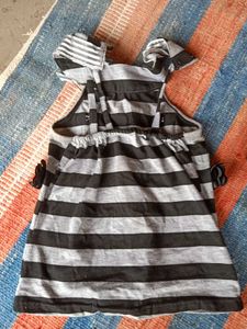 Striped Dress with Flower Appliques
