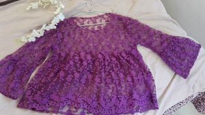 Purple Net Embroidery Top