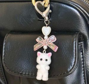 Cute Fluffy White Cat Keychain Charm
