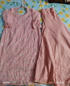 Embroidered Peach Sharara Kameez