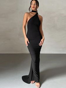 Elegant Black Halter Neck Maxi Dress