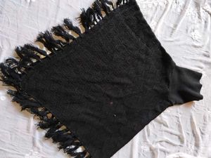 Black Knitted Poncho with Tassels