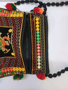 Embroidered Velvet Sling Bag