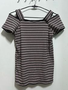 Striped Cold Shoulder Top with Ring Detail