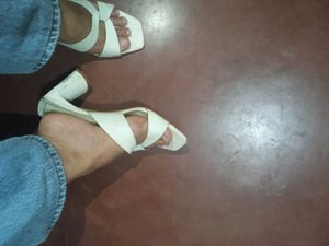 Zara White Block Heels Mules
