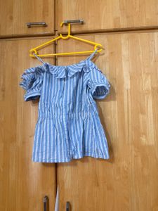 Blue Striped Cold Shoulder Top