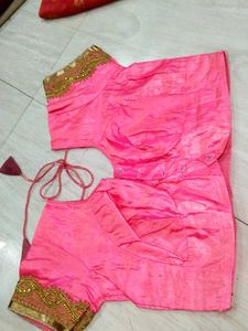 Elegant Pink Embroidered Saree with design blous