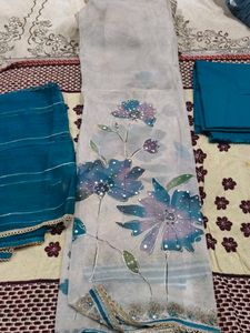 elegant teal blue organza suit
