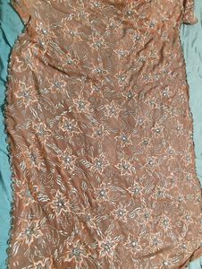 Peach Pure Georgette Saree