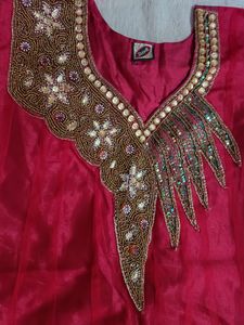 Neck Design Maroon Soft Touch Net Anarkali Set