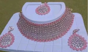 Pink Chokar Necklace with Earrings and Mangtika