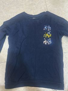 Navy Blue Sequin Detail Sweatshirt