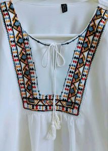 🤍 Boho Embroidered Milky White Top