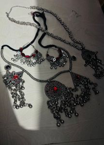 Ethnic Silver Necklace & Earring Set