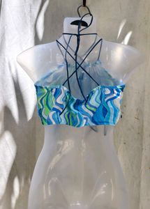 Blue Swirl Halter Neck Crop Top