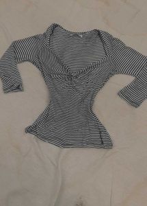 Striped Ruched V-Neck Top