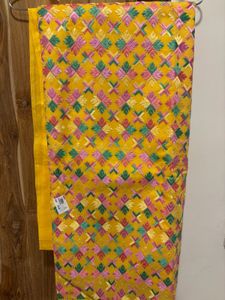 Embroidered Yellow Kurta Set Material with Dupatta