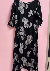 Floral Print Black Kurti