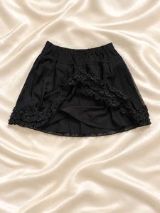 Gray Ruffled Skirt with Cloud Pattern
