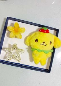 Cute Pompompurin Plush & Hair Clips Set