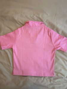 Chic Pink Polo Neck Crop Top