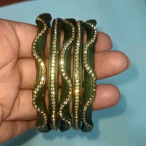 Elegant Green Bangles with Rhinestone Embellishmen