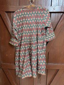 Green Printed Cotton Kurta sharara set