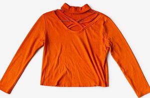 Orange Cut-Out Turtleneck Top
