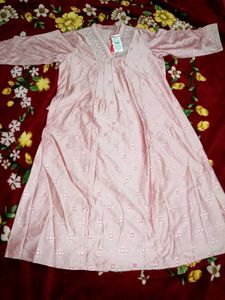 Embroidered Pink Silk Kurta with Tags