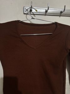 Classic Brown Ribbed Long Sleeve Top