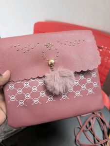 Cute Pink Clutch with Pom-Pom Charm