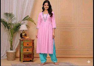 2-Kurtis&amp;1-SalwarCombo-Beautiful Pink&amp;TealBlue Ku