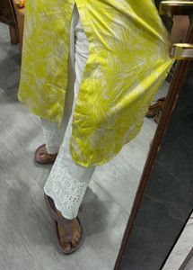 Bright Yellow Leaf Print Kurta