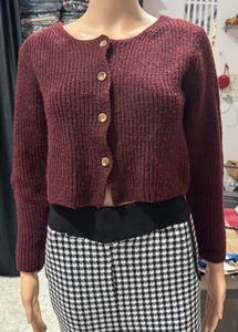 Burgundy Knit Cropped Cardigan