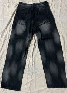 New Distressed Black Denim Wide Leg Jeans
