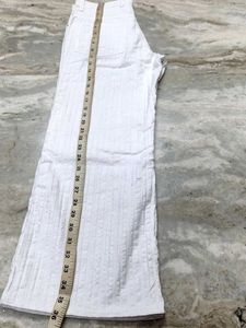 White Textured Flare Leg Pants