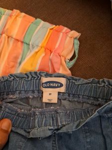 Girls Denim &amp; Striped Shorts Set