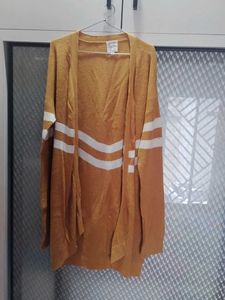 Mustard Yellow Cardigan with White Stripes