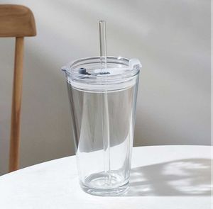 NEW clear Tumbler Glass cup with Straw