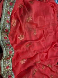 Vibrant Orange Embroidered Saree with Blouse