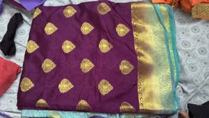 Elegant Purple Silk Saree with Gold Motifs
