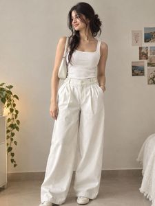 High Waisted Cream Wide Leg Pants