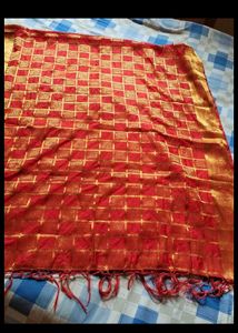 Vibrant Red &amp; Gold Banarasi dupatta