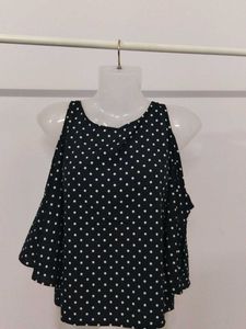 Chic Polka Dot Cold Shoulder Top