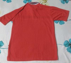 Red Ribbed Quarter Zip Polo Shirt